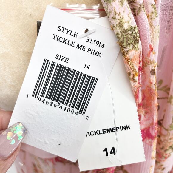 Taylor Womens A Line Dress 14 Pink Floral Button Front Mock Neck Chiffon NWT - Picture 11 of 13